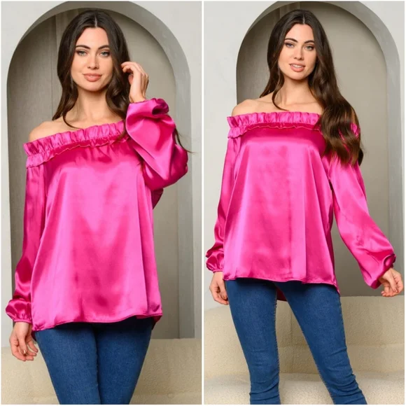 Silk Off Shoulder Top - Picture 2 of 6